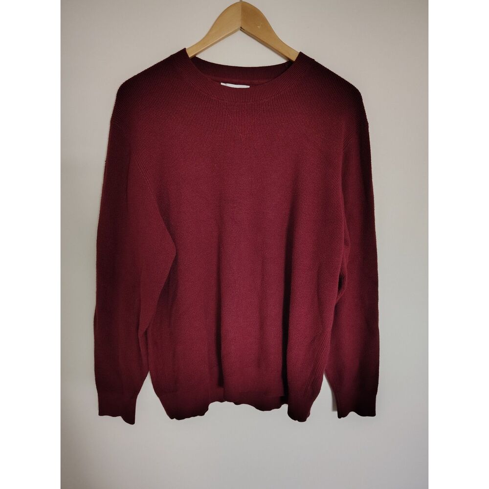 Free Assembly Men's 2XL Maroon Waffle Knit Crewneck Thermal Pullover Shirt